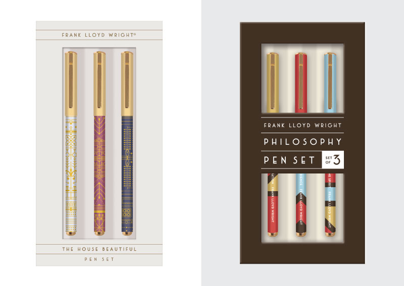 Packaging Design for Galison & Frank Lloyd Wright. Boxed pen sets with gilded details.