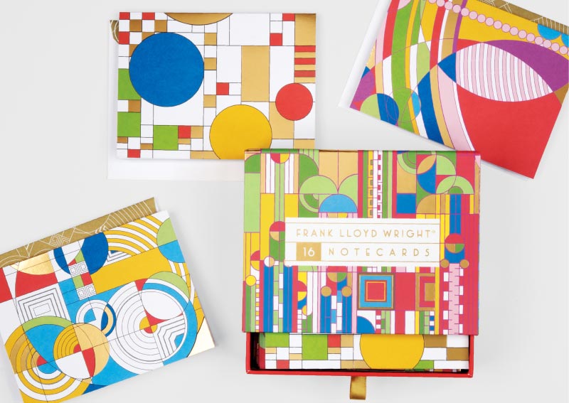 Colorful Gilded Notecard set designed with Frank Lloyd Wright's Art