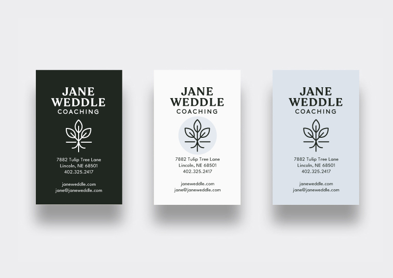 brand identity design package focused on growth for jane weddle coaching - business cards